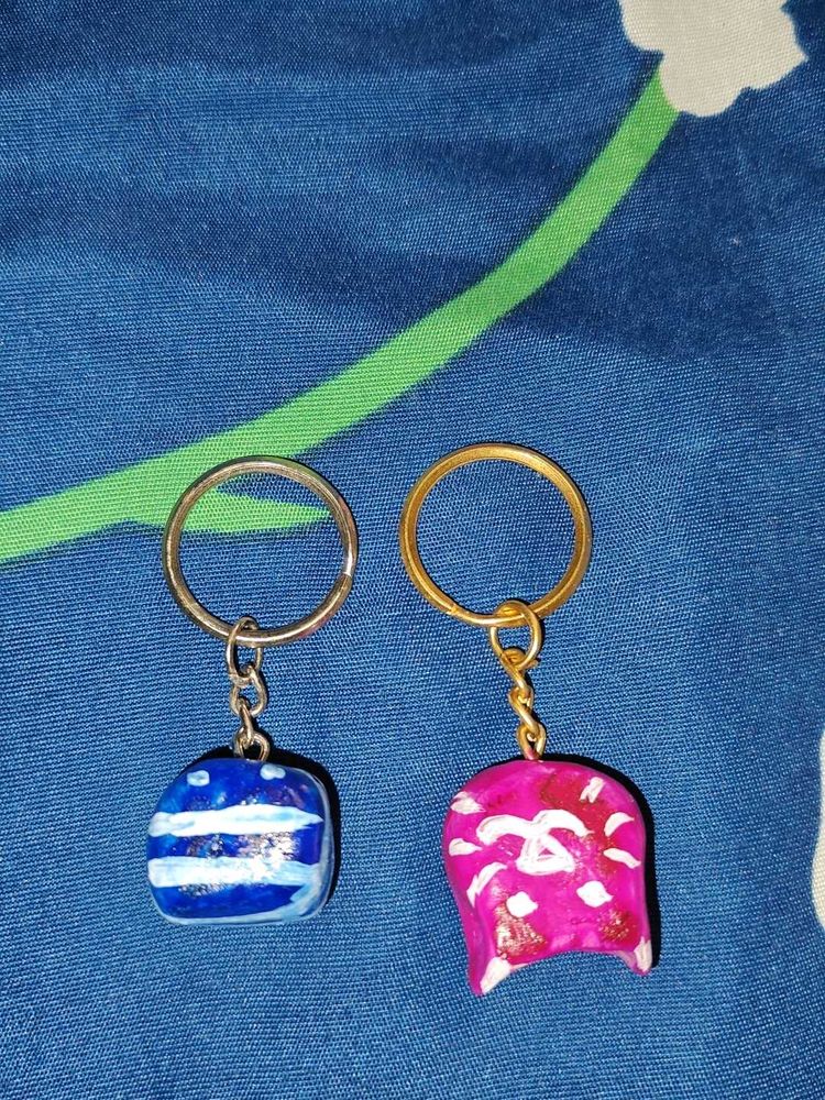 Three Handmade Painted hard clay Keychains