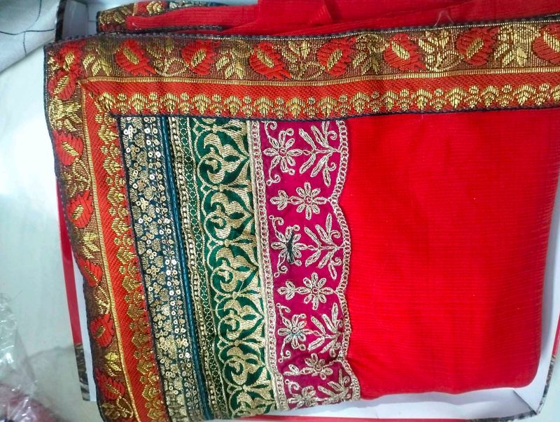 Red &amp; Gold Embroidered Saree