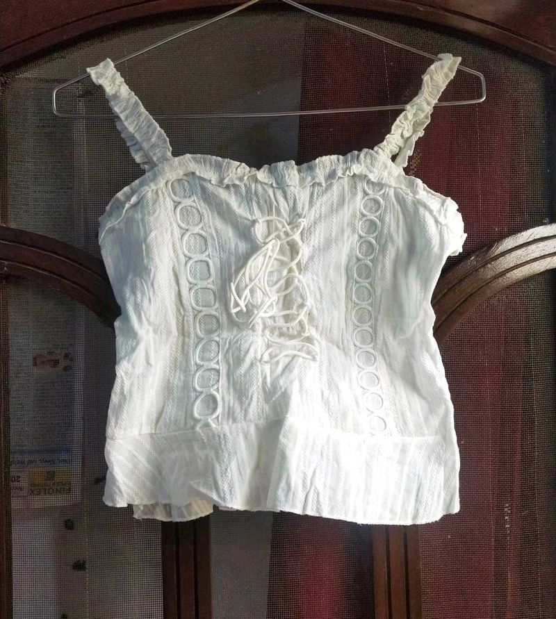 URBANIC White Lace Cotton Cami Top