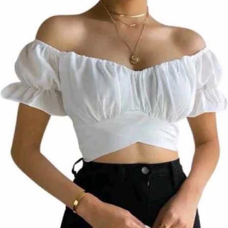 White Off-Shoulder Wrap Crop Top