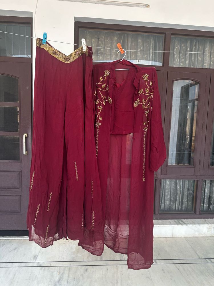 Maroon Embroidered Kurta Set