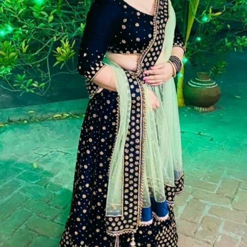 Stunning Navy Blue Embellished Lehenga Choli
