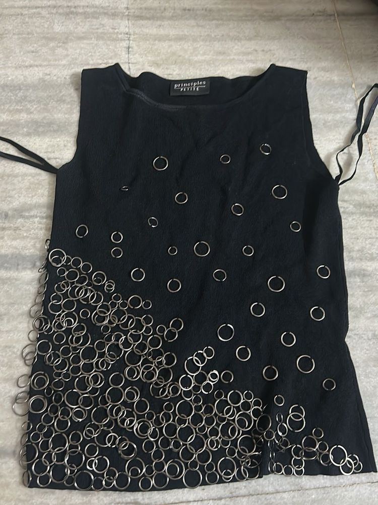 Black Sleeveless Top with Ring Embellishments