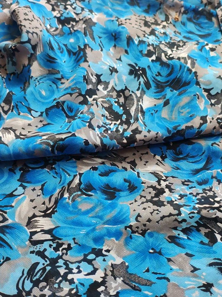 Vibrant Blue Floral Print Fabric
