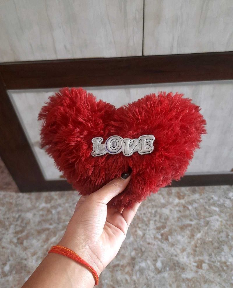 Red Heart Plush Pillow with "LOVE" Accent