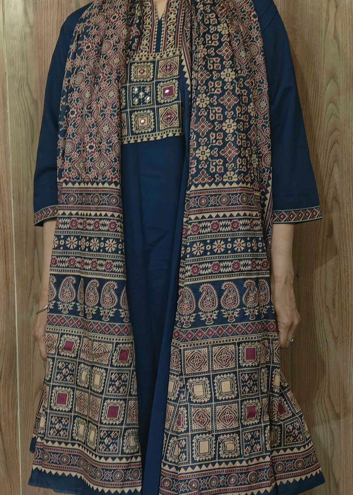 Printed Cotton Kurta Set with Dupatta &amp; Plazzo