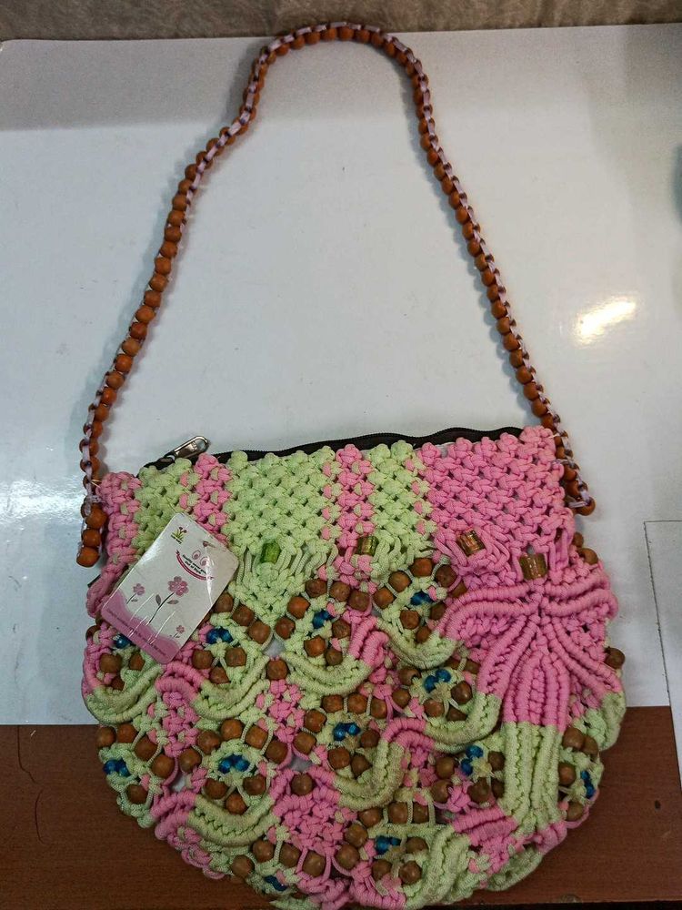 Boho Macrame Shoulder Bag with Beads