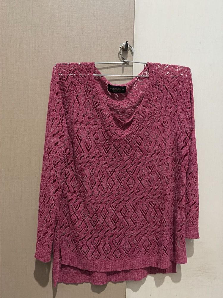 Pink Knitted V-Neck Sweater