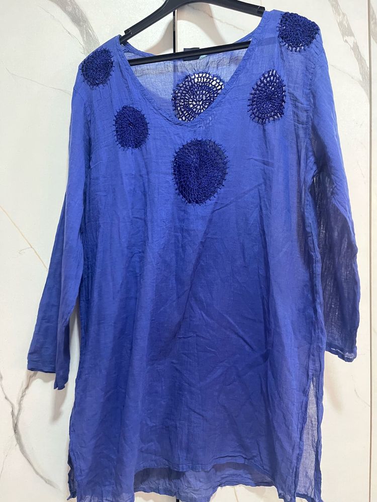 Bohemian Vibrant Blue Crocheted Kurta