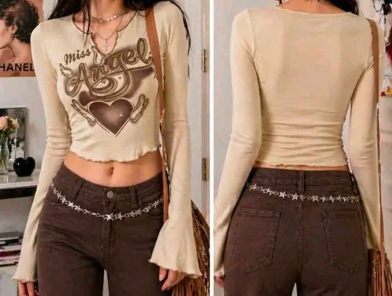 beige color full sleeve y2k savana top