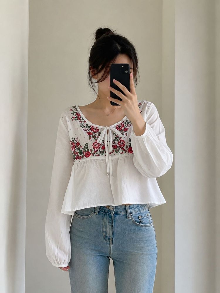 White Floral Print Peplum Top