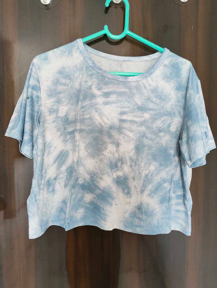 Blue Tie-Dye Cropped T-Shirt