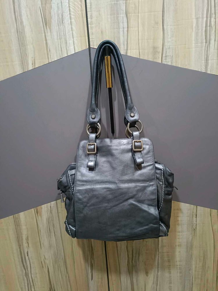 Stylish Grey Leather Handbag