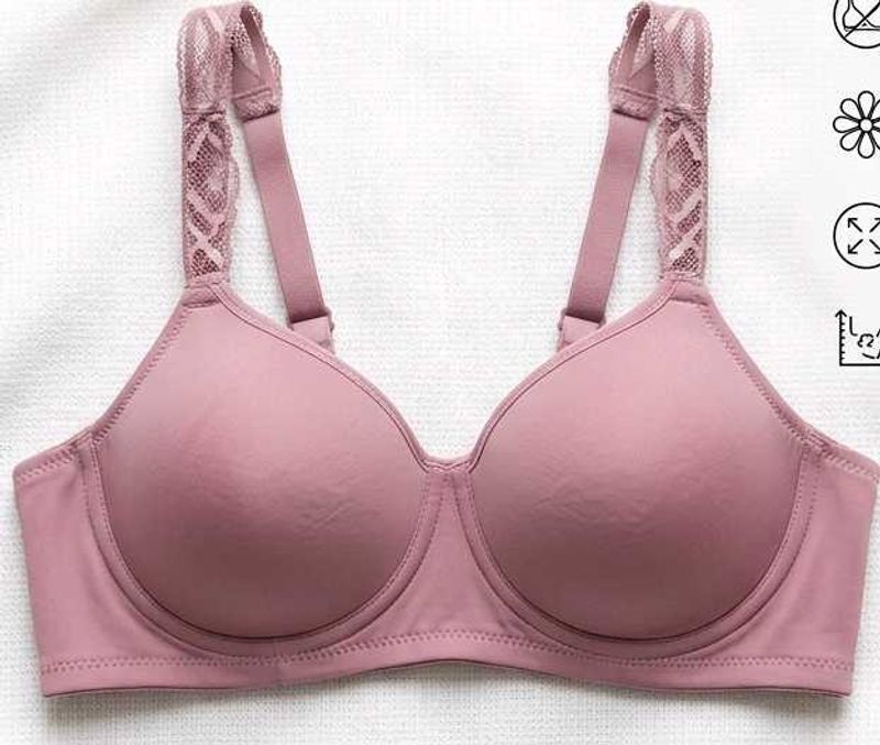 Comfortable Pink Lace Trim Bra