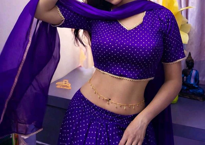 Vibrant Purple Polka Dot Lehenga Choli Set