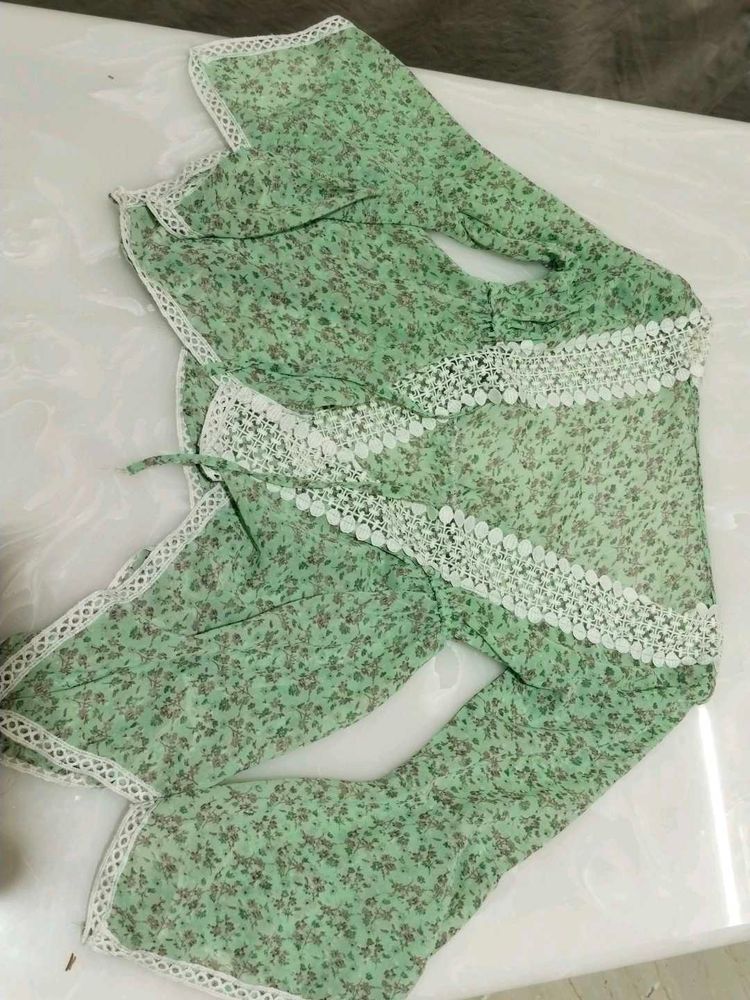 Sheer Floral top with Lace Trim