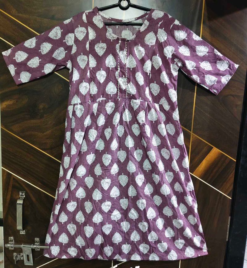 Purple Leaf Print Kurta