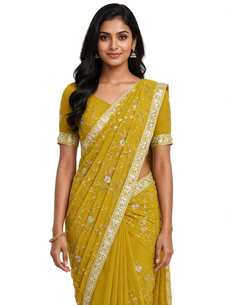 Stunning Mustard Yellow Embroidered Saree