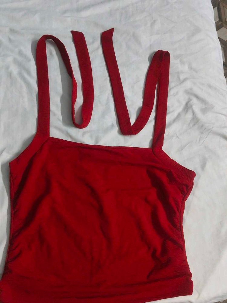 Red Ruched Bikini Top