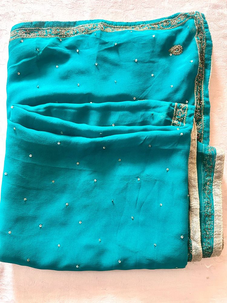 Teal Sequined dupatta