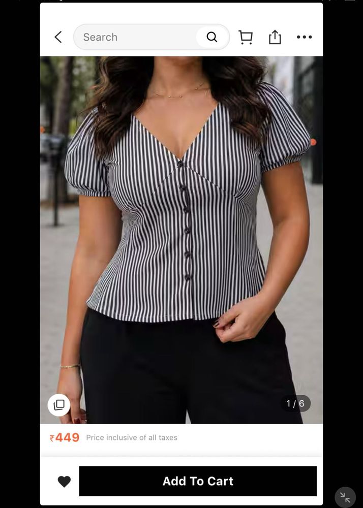 Striped V-Neck Puff Sleeve Top