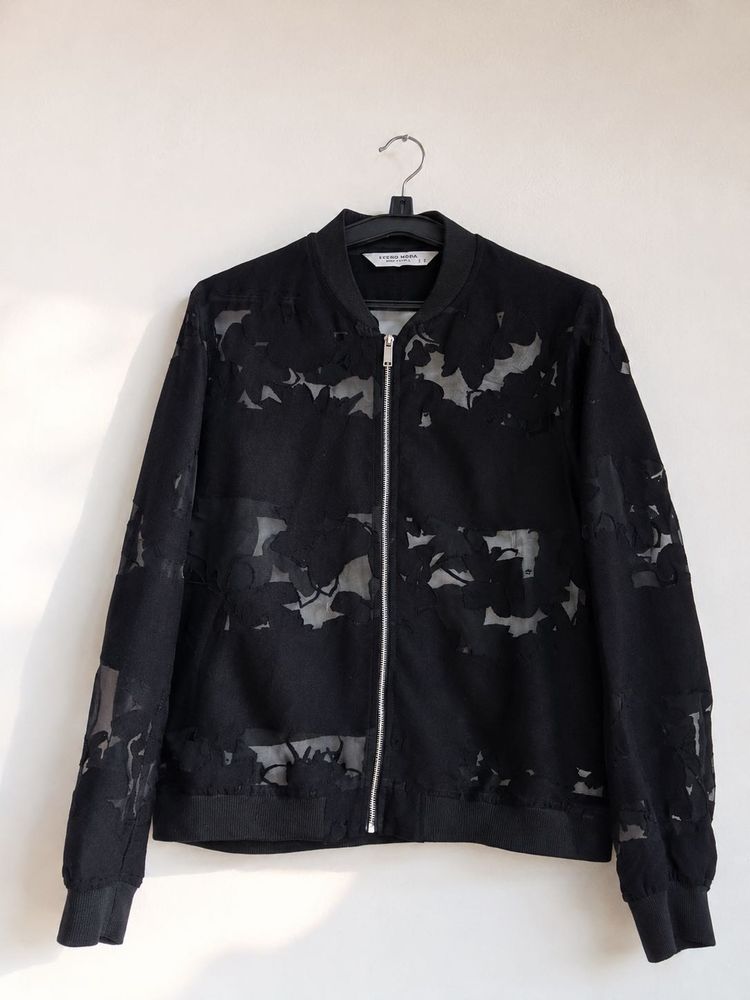 Sheer Floral Bomber Jacket