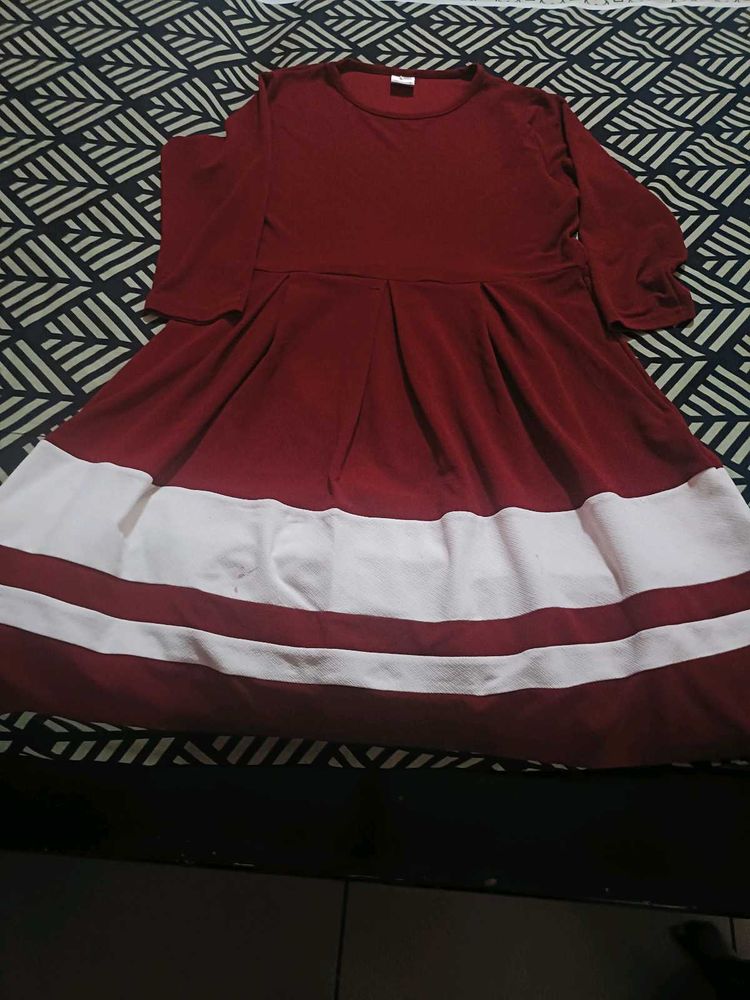 Maroon &amp; White Striped Dress