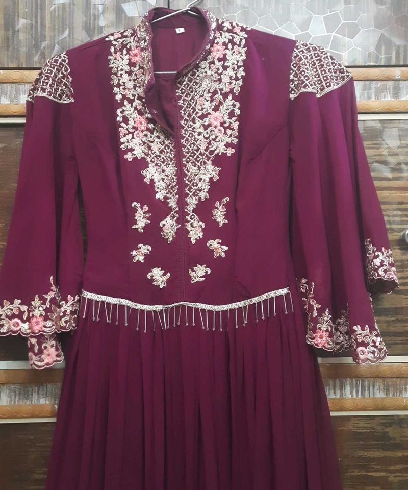 Elegant Embroidered Wine color Ethnic Gown