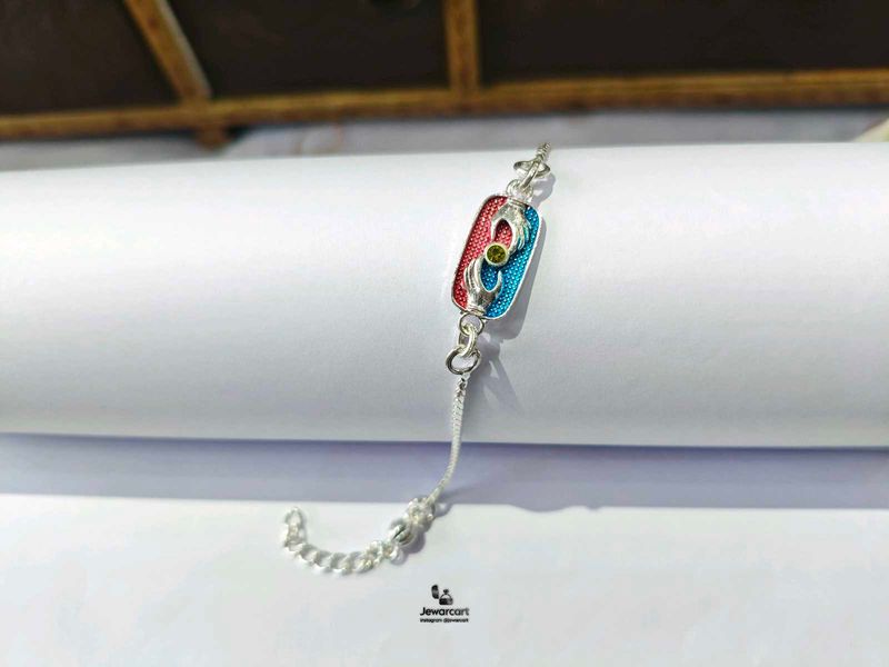 Unique Pure Silver Rakhi with Colorful Design