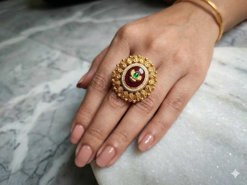 Exquisite Kundan &amp; Pearl Statement Ring