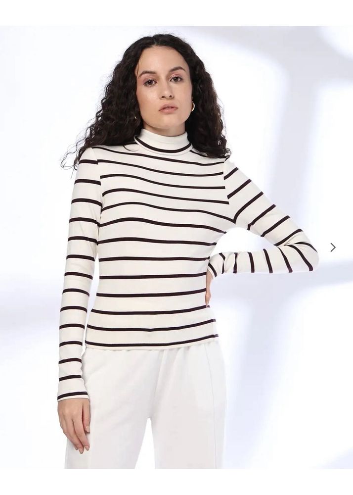 Striped Mock Neck Long Sleeve Top