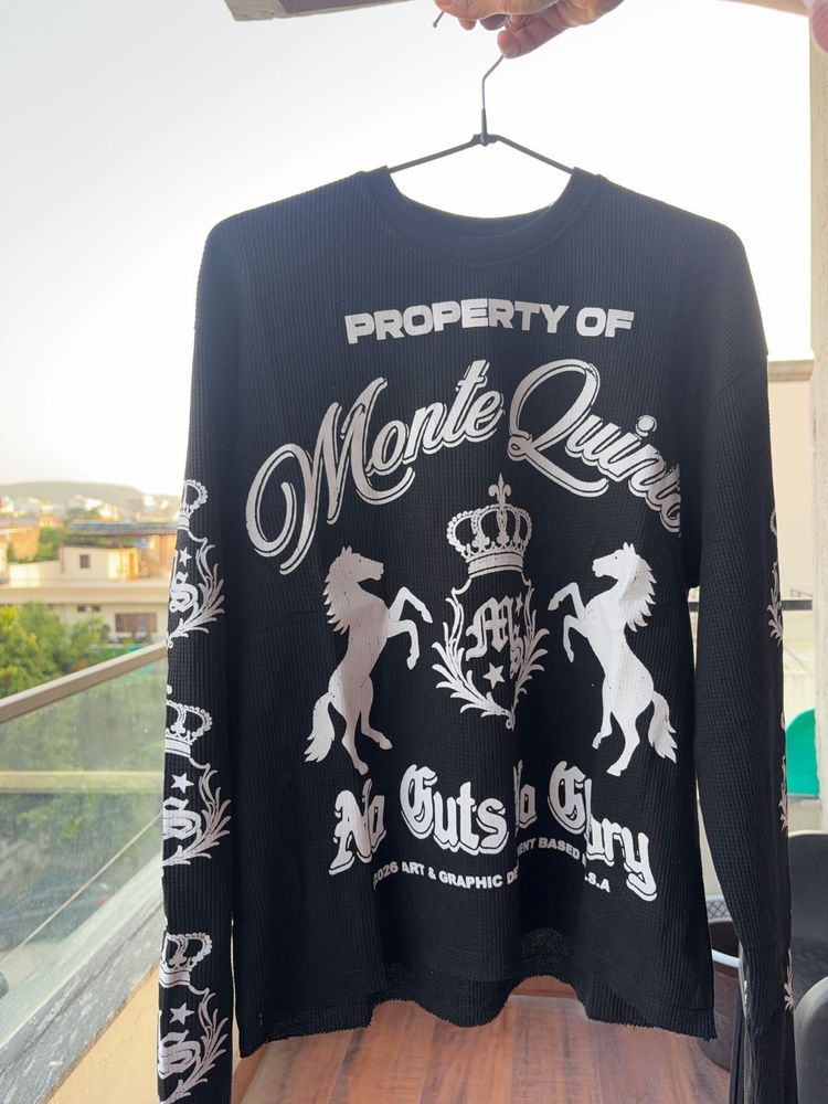 Black Long Sleeve Boxy Waffle Fabric Tee