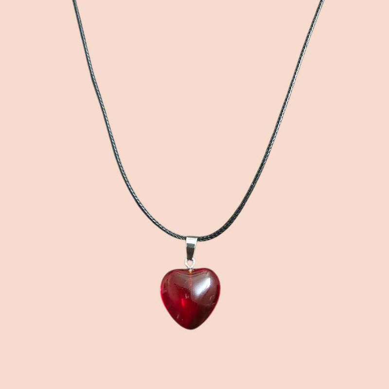 Red Glass Heart Pendant Necklace