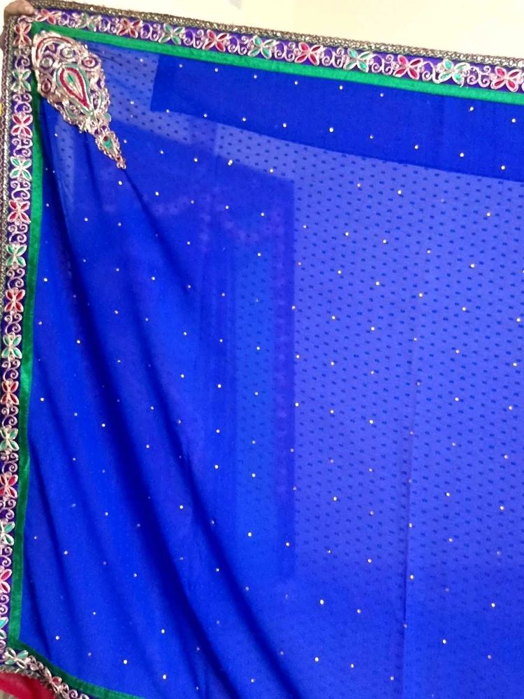 Royal Blue and dark  brown Embellished Saree