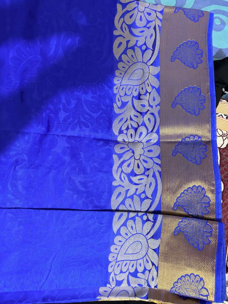Royal Blue Saree with golden Border