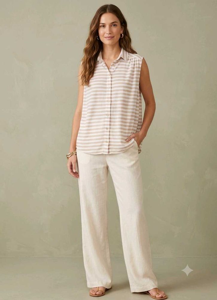 Striped Sleeveless Button-Up Shirt
