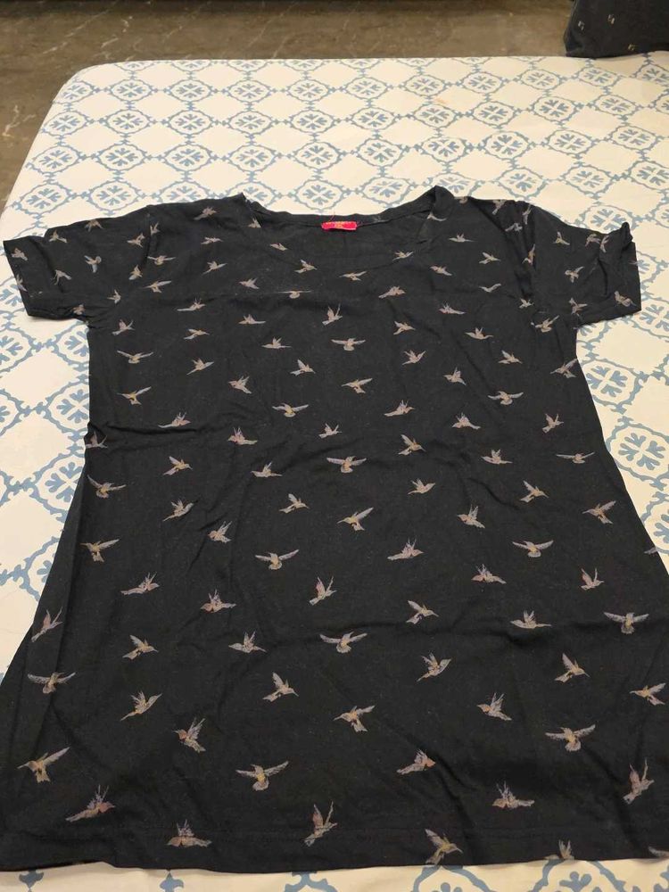 Dark Grey Bird Print T-Shirt