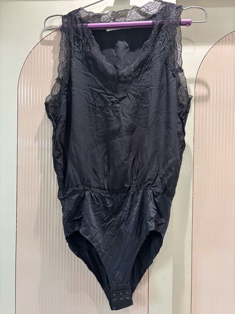 Black Lace Trim Bodysuit