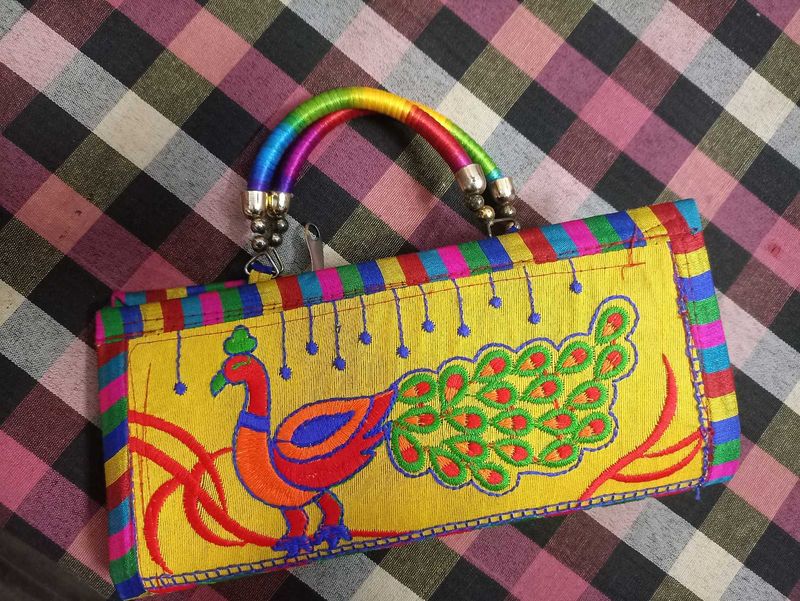 Embroidered Peacock Clutch