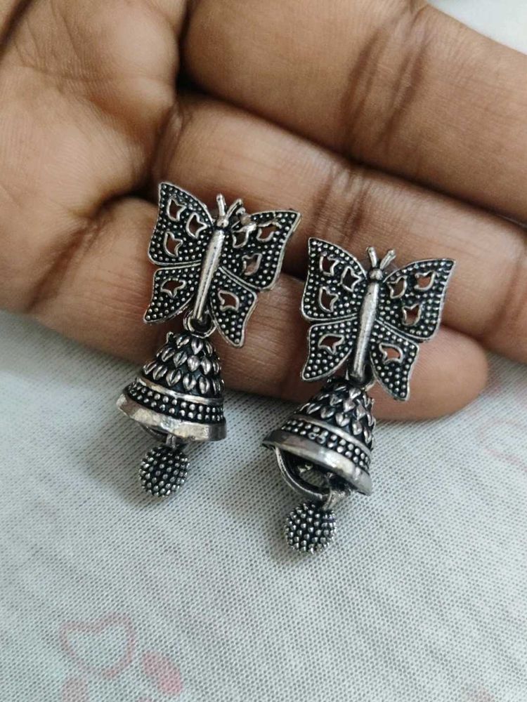 Silver Butterfly Jhumka Earrings