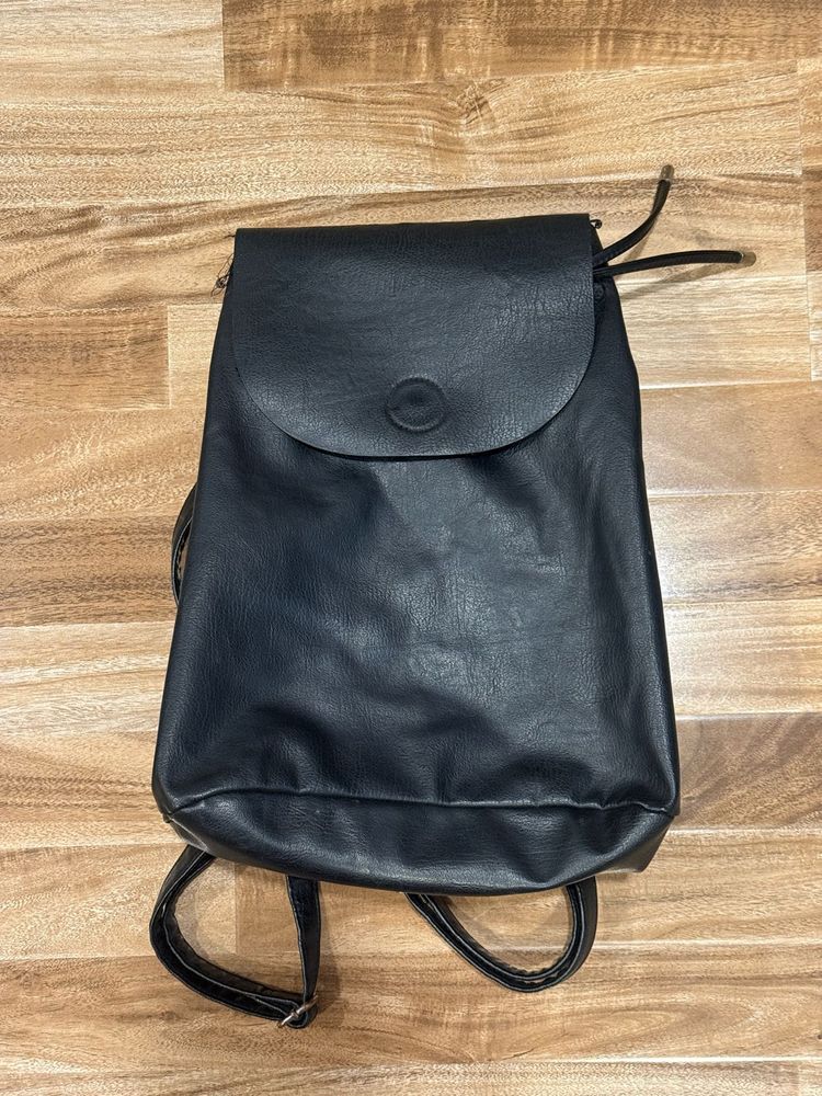 Stylish Black Faux Leather Backpack
