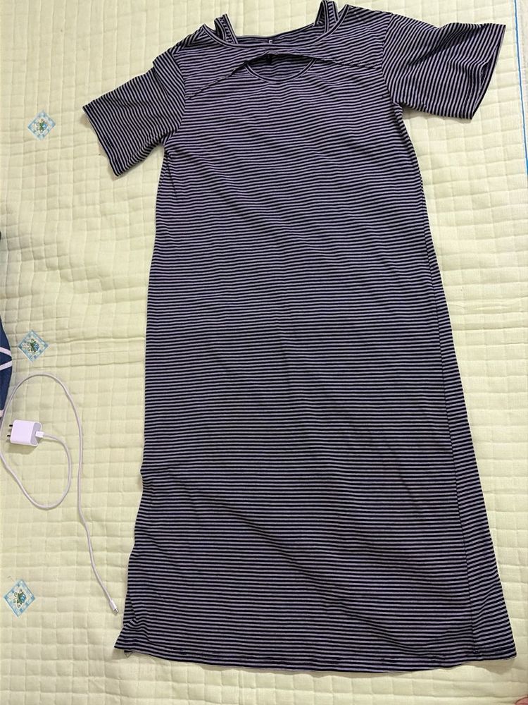 Striped Cold Shoulder Midi Dress