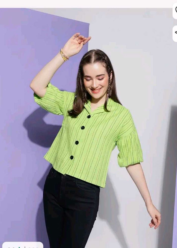 Lime Green Striped Puff Sleeve Top