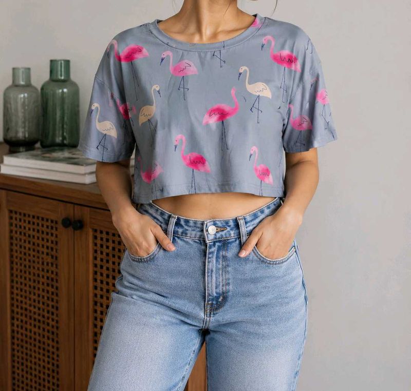 Cute Flamingo Print Crop Top