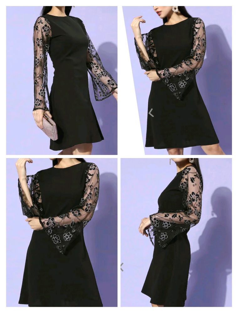 Athena Women Black Embellished Sheer Dress