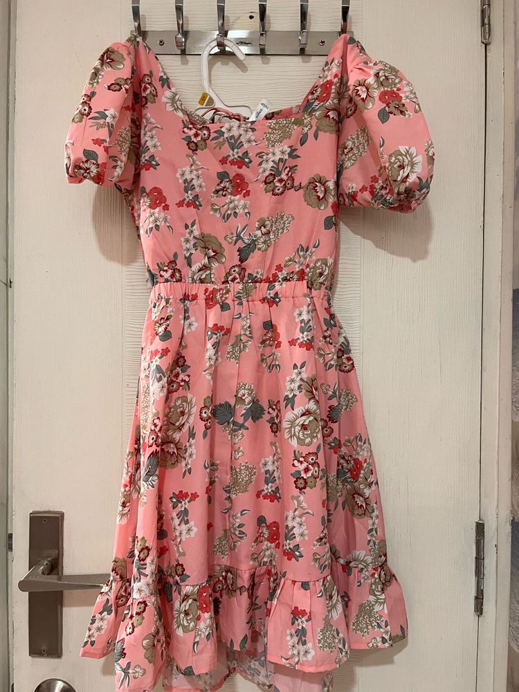 Chic Floral Print Puff Sleeve Dress
