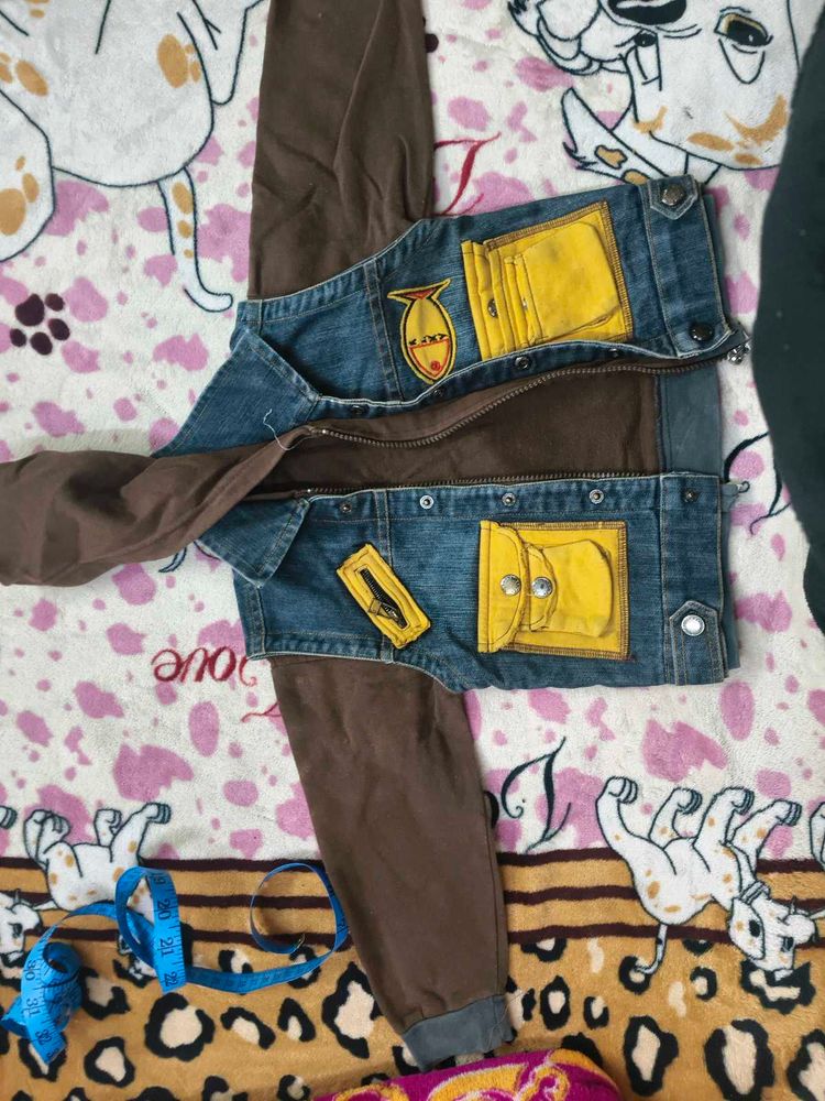 Unique Denim &amp; Brown Layered Jacket 2-4 years