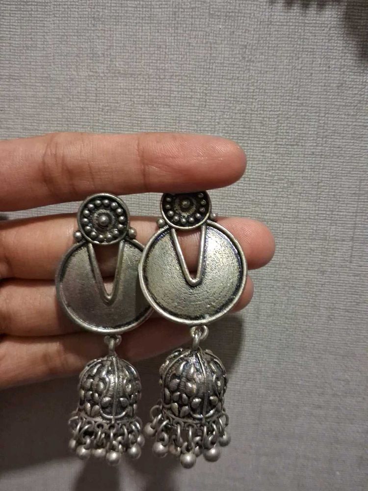 Oxidized Silver Jhumka Earrings