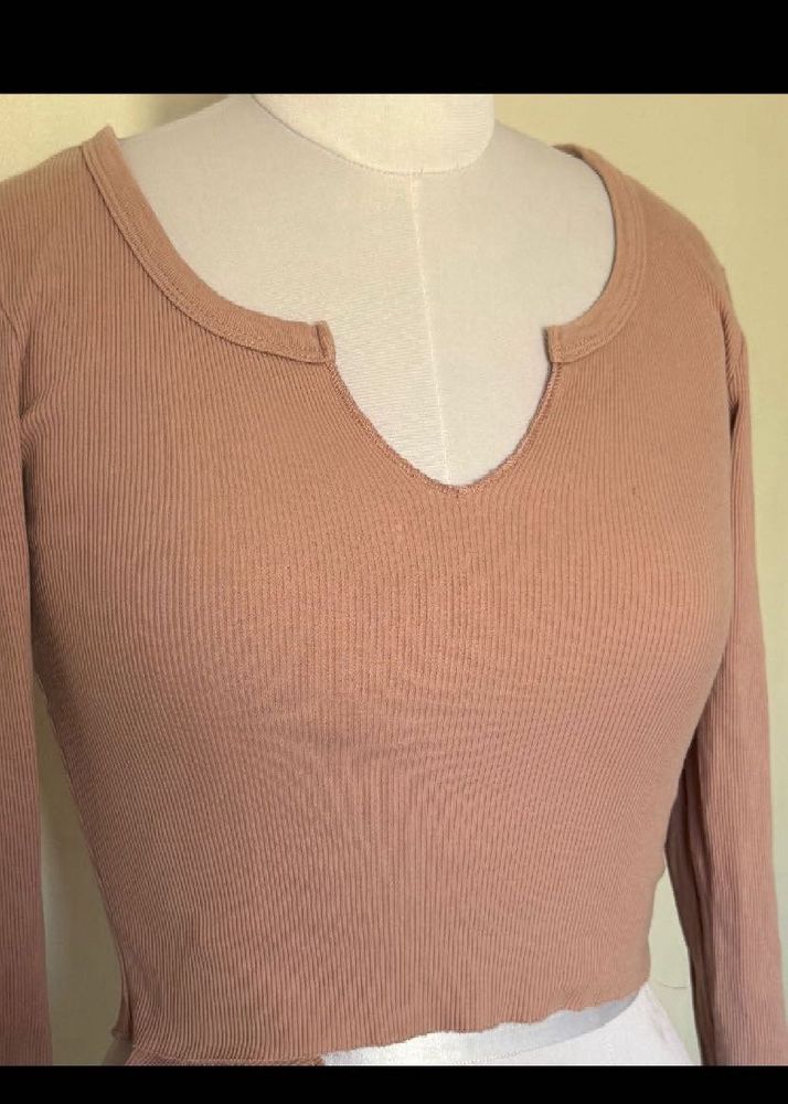Ribbed Long Sleeve V-Neck Top