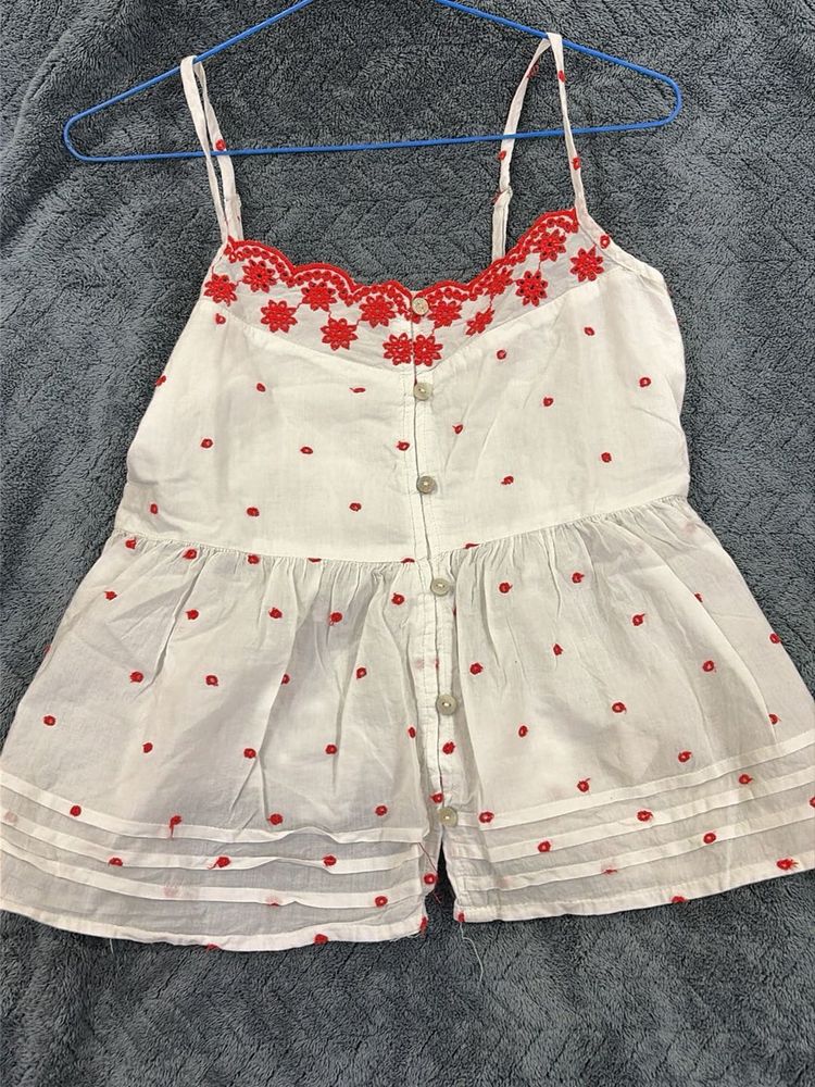White Embroidered Camisole Top